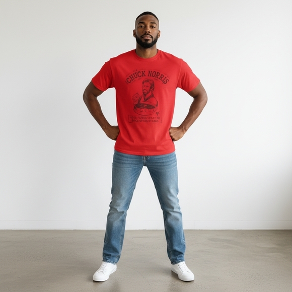 Hybrid Apparel Other - Chuck‎ Norris Uses Pepper Spray To Spice Up His Steaks Red Men's 2XL Tee Shirt